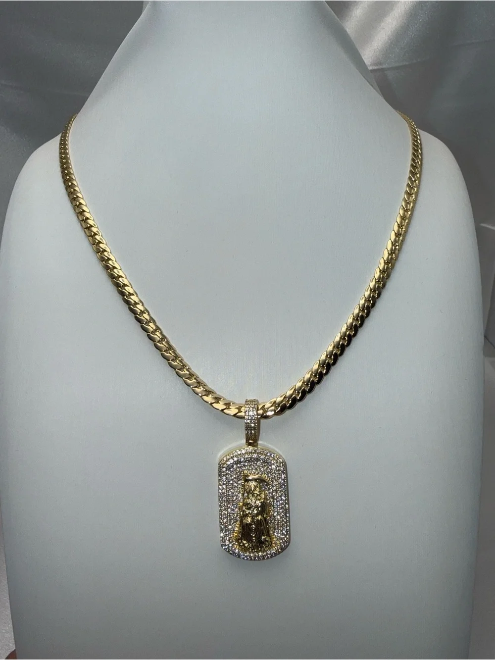 24 Inch 18K Gold Dipped Grim Reaper Snake Cuban Necklace Combo Set AAACZ